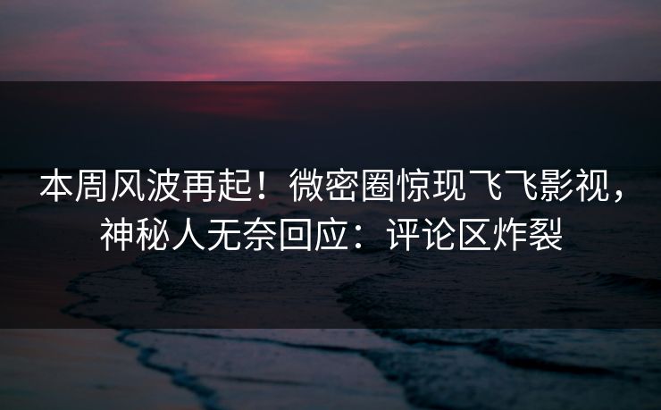 本周风波再起！微密圈惊现飞飞影视，神秘人无奈回应：评论区炸裂