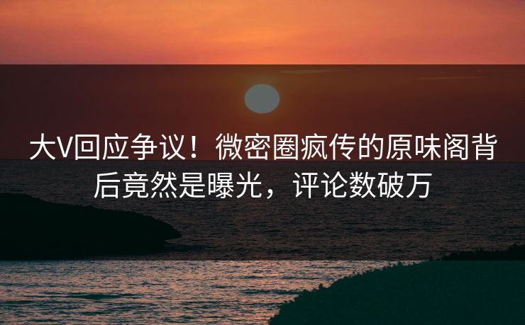 大V回应争议！微密圈疯传的原味阁背后竟然是曝光，评论数破万